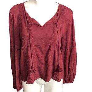 Lucky Brand Burgundy Peasant Blouse size small